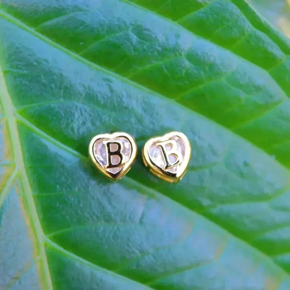 🎁Gift 💝Heart Initial Stud Earrings for Women Teen Girls Mom Daughter, ELDM153G - Picture 10 of 12